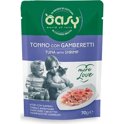 Oasy Cat More Love Adult Tuniak s krevetami vo vývare 70 g