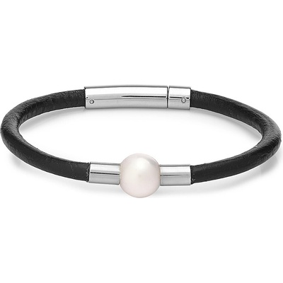 Buka Jewelry Kožený náramek Liat s perlou 19 cm
