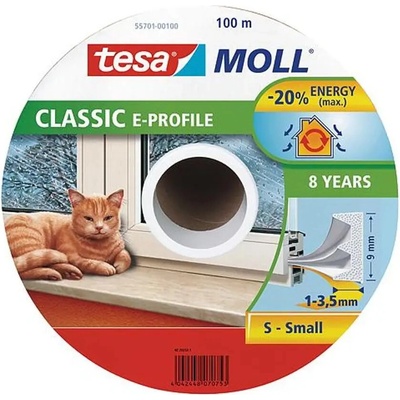 Tesnenie tesamoll® profil E, 9 mm, biele, L-100 m, na okná a dvere