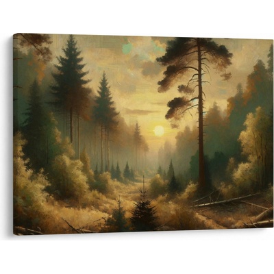 Obraz - Slnko žiariace lesom, jednodielne 70x50 cm