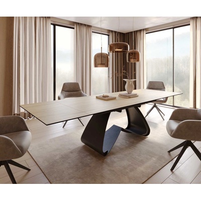 DELIFE Edge 200-300 x 100 keramika Laminam písečná dubová barva W-podnož černá rozkládací