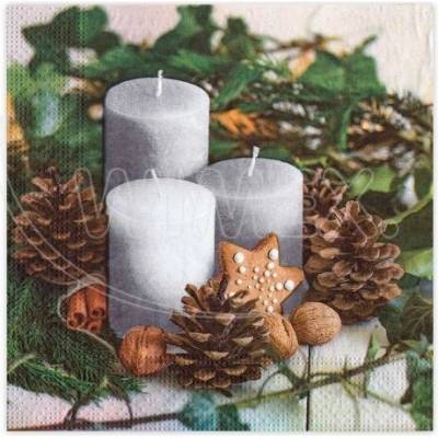 Wimex Obrúsok 3V Vianoce sviečky 33x33 cm 20 ks -