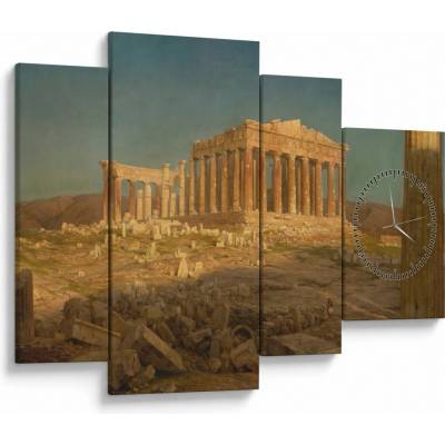 Obraz - Frederic Edwin Church, The Parthenon, reprodukce (s hodinami), Čtyřdílný 110x75 cm s hodinami