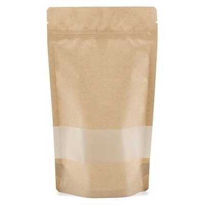 Doypack ZIP | hnědý mat s okénkem | recyklovatelný obsah 250ml (110 × 185 + 65mm)
