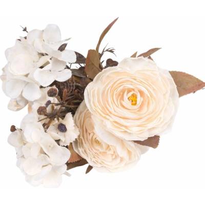 RANUNCULUS, HORTENZIA kytica sušená 9x BIELA 43cm
