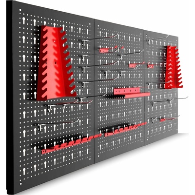 tectake nástěnný panel na nářadí jonah s háčky a držáky - 3-dílná