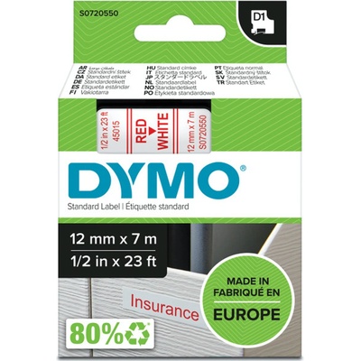 DYMO pásky D1 12mm štandard Červená na bielej