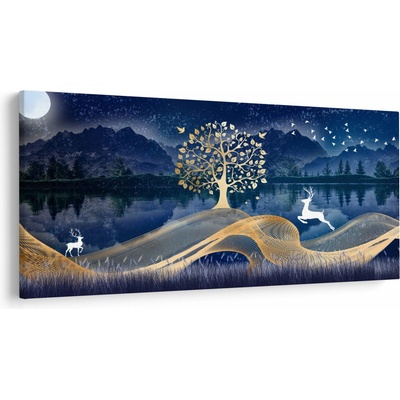 Obraz jelenů při úplňku, jednodílný 200x100 cm
