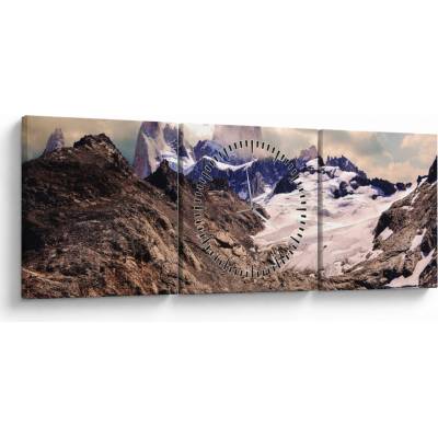 Obraz horského jazera (s hodinami), trojdielne 90x30 cm s hodinami