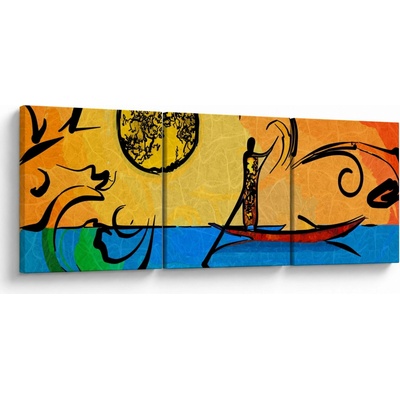Obraz starověké malby, třídílný 90x30 cm