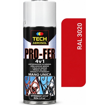 PRO-TECH PRO-FER 4v1 sprej na hrdzu 400 ml – červená dopravná (RAL 3020)