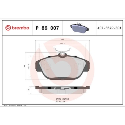 BREMBO Sada brzdových platničiek kotúčovej brzdy P86007