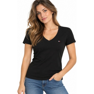 Tommy Hilfiger dámské tričko V neck s krátkým rukávem černé