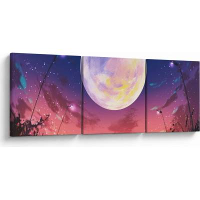Obraz - Žena a pes pri splne, trojdielne 120x40 cm