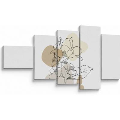 Obraz - Béžové květy s motýlem N⁰1, pětidílný 110x60 cm