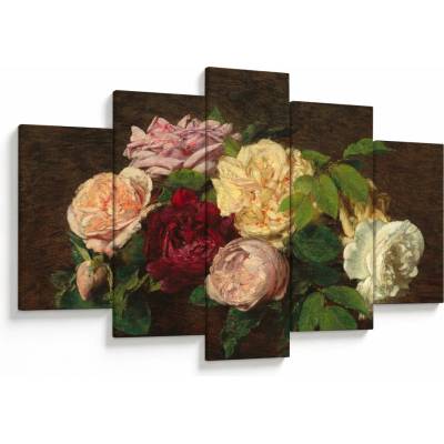 Obraz - Henri Fantin-Latour, Roses de Nice on a Table, reprodukcia, päťdielne 150x105 cm