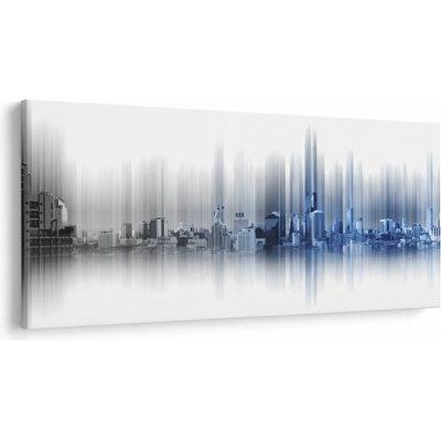 Obraz - Panoráma mesta, modro-šedé, jednodielne 250x125 cm