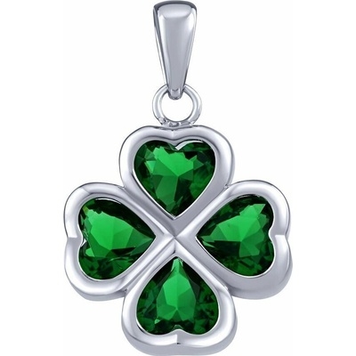 SILVEGO Strieborný prívesok štvorlístok so zelenými Brilliance Zirconia JJJP0085P