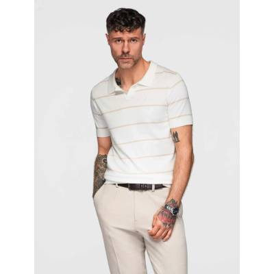 Ombre pánské triko s límečkem OM-POSS-0145 WHITE AND BEIGE
