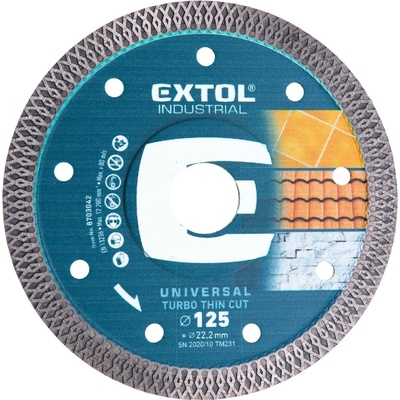 Kotouč diamantový řezný, turbo Thin Cut, suché i mokré řezání, ⌀125x22,2x1,5mm EXTOL INDUSTRIAL
