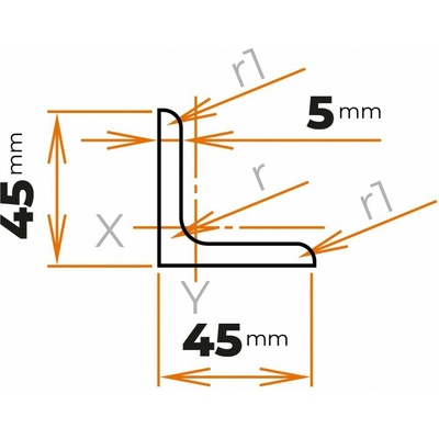 Tyč profilového prierezu L 45 x 45 / 5 mm