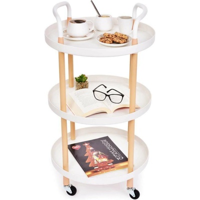 Trolley Pojízdný vozík 3patrový multifunkční regál na kolečkách výška 86 cm bílý