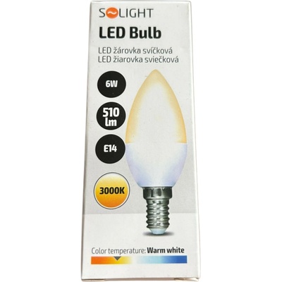 Solight LED žiarovka E14 6W 3000K 510lm sviečka