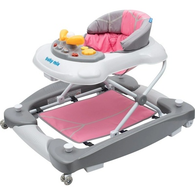 BABY MIX Chodítko dětské chodítko s houpačkou a silikonovými kolečky růžové