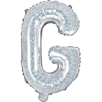 PartyDeco Balonek fóliový písmeno G holografický stříbrný, 35 cm