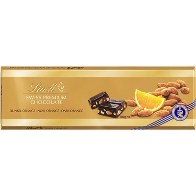Lindt horká čokoláda s kúskami mandlí a pomaranča 300 g