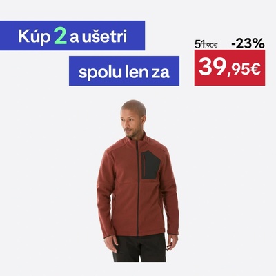 Quechua pánska fleecová turistická mikina MH500 s vreckom hnedá