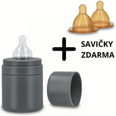 Baby Wallaby kojenecká antikoliková láhev + savičky Dark grey 120 ml