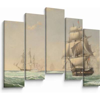 Obraz - Fitz Henry Lane, The United States Frigate President Engaging the British Squadron, reprodukce, pětidílný 125x90 cm