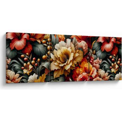 Obraz - Oranžovo-červené kvety, trojdielne 90x30 cm