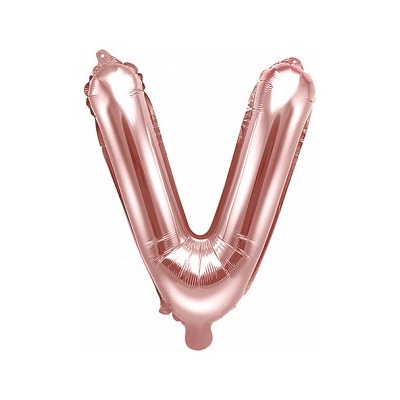 PartyDeco Fóliový balón Mini Písmeno V 35 cm ružovo zlatý