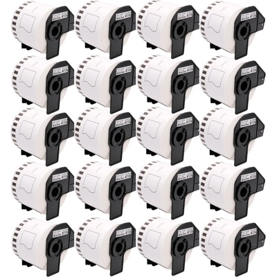 20x Štítky pro Brother QL DK-22205 62mm x 30,48m černý tisk na bílém pozadí