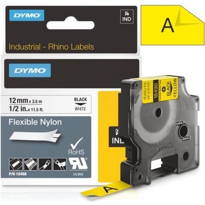 Páska Dymo Rhino nylon, 12mm (18490) žlutá, černý tisk, 3,5m