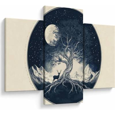Obraz – Magický strom s jeleňom I., trojdielne 90x60 cm