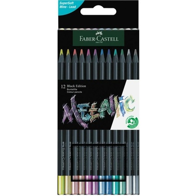 Faber Castell Black Edition barevné pastelky 12 metalických barev trojhranné 116415 TFC116415