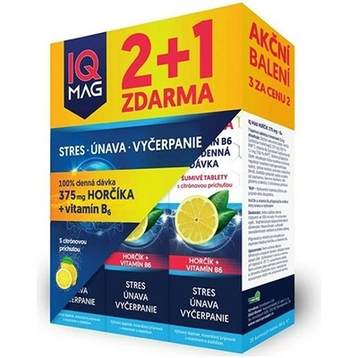 IQ MAG HORČÍK 375 mg + Vitamín B6 šumivé tablety citrónová príchuť 3x20 ks