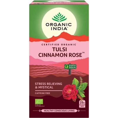 Organic India Tulsi s ružou a škoricou Ajurvédsky čaj porciovaný 25 vreciek