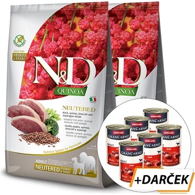 N&D Quinoa Grain Free NEUTERED Adult Dog Medium & Maxi DUCK broccoli & asparagus 2 x 12 kg
