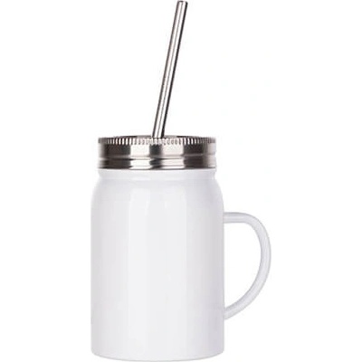 Mason Jar Termohrnek 500 ml s uchem a brčkem bílý sublimace termotransfer