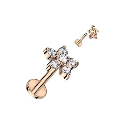 Šperky4U zlacená labreta piercing do ucha kytička, čiré zirkony LB0010-RD