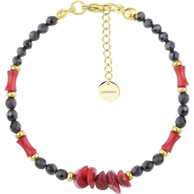 Manoki Luxusní náramek Lavinia onyx korál chirurgická ocel BA1127G Červená
