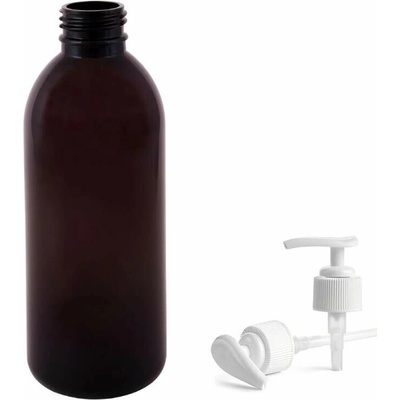 Tera Plastová lahvička hnědá s bílou pumpičkou 300 ml