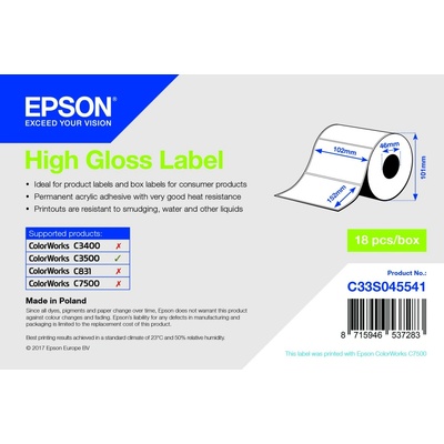 Epson, lesklé atramentové štítky, 102 mm × 152 mm, 210 štítkov/kotúč