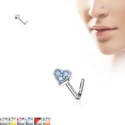 Šperky eshop zahnutý piercing do nosu z oceli srdce zdobené zirkony SP43.15 měděná čirá