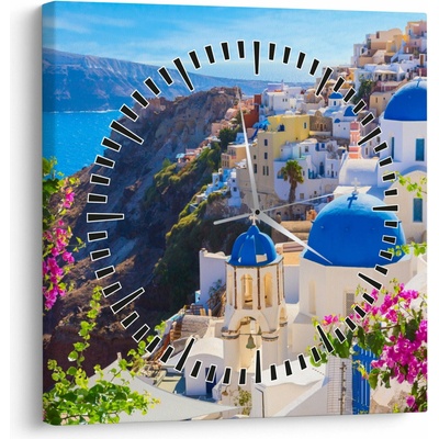 Obraz - Santorini, Grécko (s hodinami), jednodielne 30x30 cm s hodinami