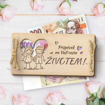 Dřevia Dárková obálka na peníze - Srdce - Příspěvek na Vaši cestu životem!
